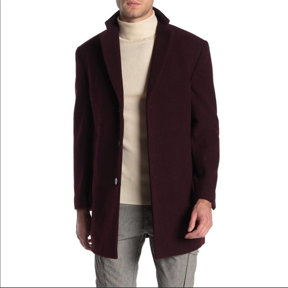 Calvin Klein Burgundy Wool Blend Overcoat 42R